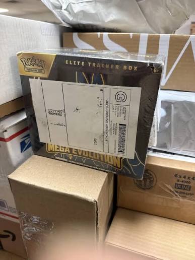 Mega Evolution Elite Trainer Box with USPS shipping label