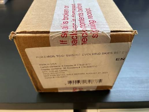 Factory sealed Evolving Skies carton tape close-up