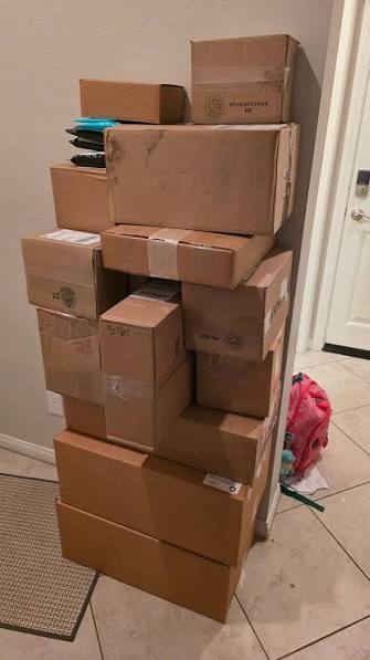 Stack of outgoing orders ready for shipping